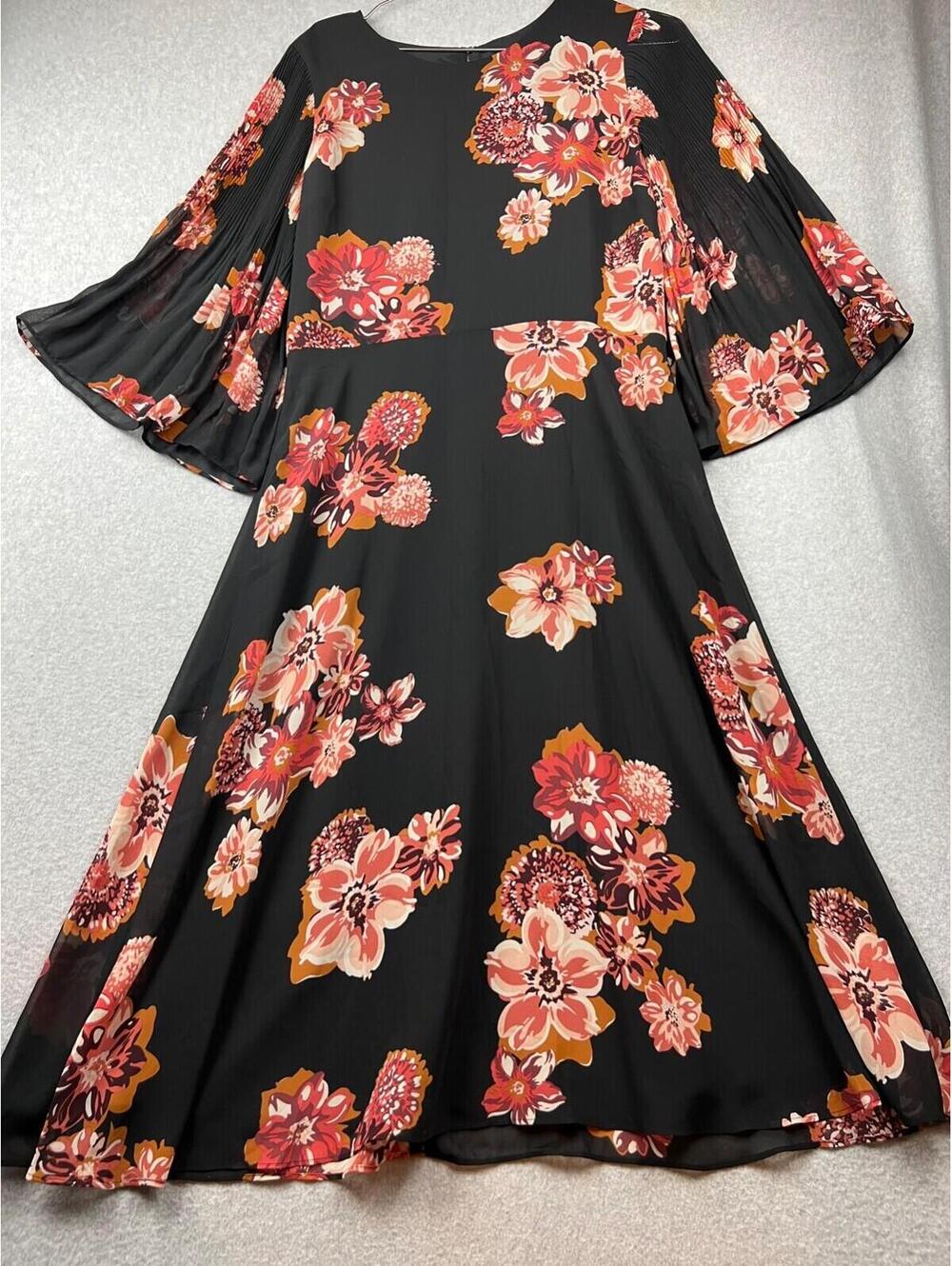 Ann Taylor Fit & Flare Pleated Dress Womens 10 Bohemian Floral Wide Flare boho *